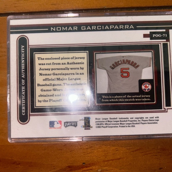 Playoff Nomar Garciaparra Boston Red Sox Baseball Card with Piece of Jersey - Picture 2 of 4